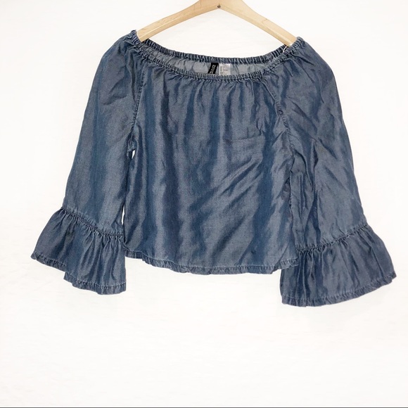 Divided Tops - Divided denim chambray off the shoulder crop top